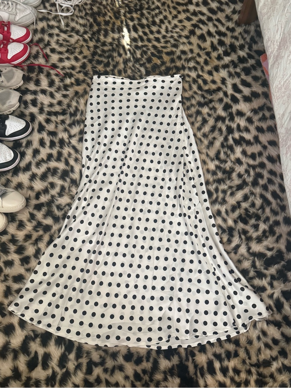 SHEIN White Maxi Skirt with Black Polka Dots